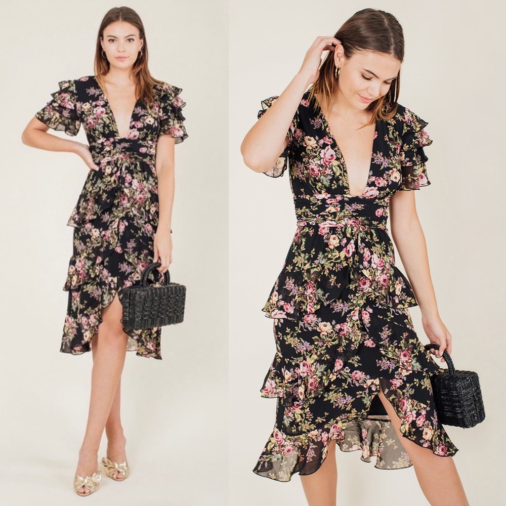 WAYF Miranda Tiered Ruffle Floral Dress Size XS